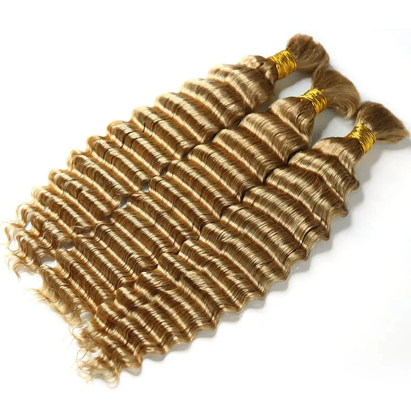#27 Honey Blonde Deep Wave Bulk Hair Extensions For Braiding - Image 3