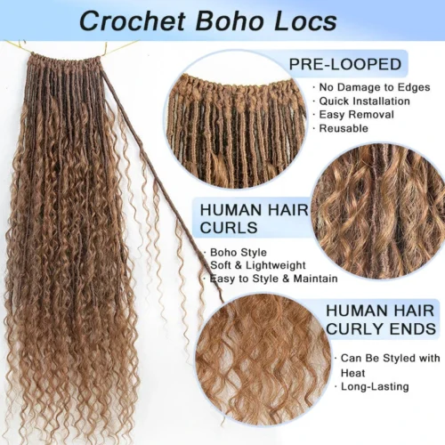 Wholesale - Crochet Boho Locs With Human Hair Curls (Price For 1 Pack Of 24 Locs) -Hot Lingerie Hub 30