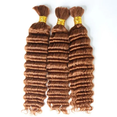 #30 Light Brown Deep Wave Bulk Hair Extensions For Braiding