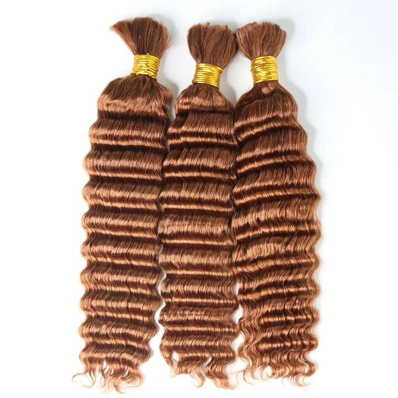 #30 Light Brown Deep Wave Bulk Hair Extensions For Braiding 3 #30 Light Brown Deep Wave Bulk Hair Extensions For Braiding