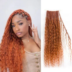 #350 Solid Ginger Crochet Boho Locs With Human Hair Curls -Hot Lingerie Hub 350 Ginger Crochet Boho Locs with Human Hair Curls