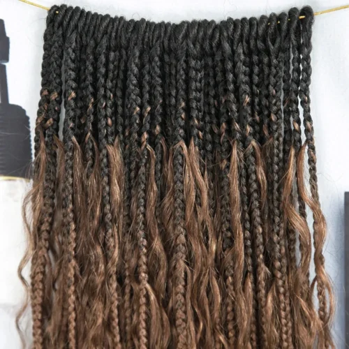 T1B/30 Ombre Brown Crochet Boho Box Braids With Human Hair Curls -Hot Lingerie Hub Crochet Box Braids Ombre