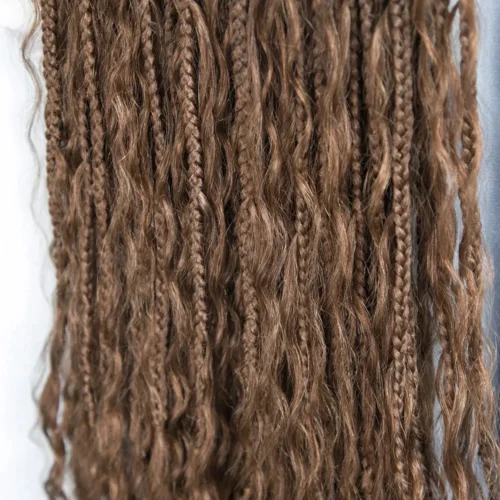 T1B/30 Ombre Brown Crochet Boho Box Braids With Human Hair Curls -Hot Lingerie Hub Crochet Box Braids Ombre Brown with human hair curls