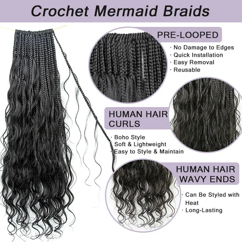 Crochet Mermaid Braids With Loose Wave Human Hair Curls 4 Crochet Mermaid Braids With Loose Wave Human Hair Curls - Image 2