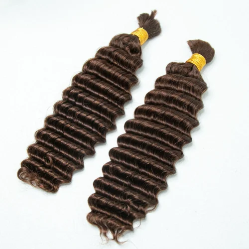 #4 Medium Brown Deep Wave Bulk Hair Extensions For Braiding -Hot Lingerie Hub Deep Wave Bulk Hair Extensions