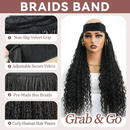 💥Flash Sale | Grab & Go Braids Band Wig Boho Style With Human Hair Curls -Hot Lingerie Hub Grab and Go Braids Band Ywigs