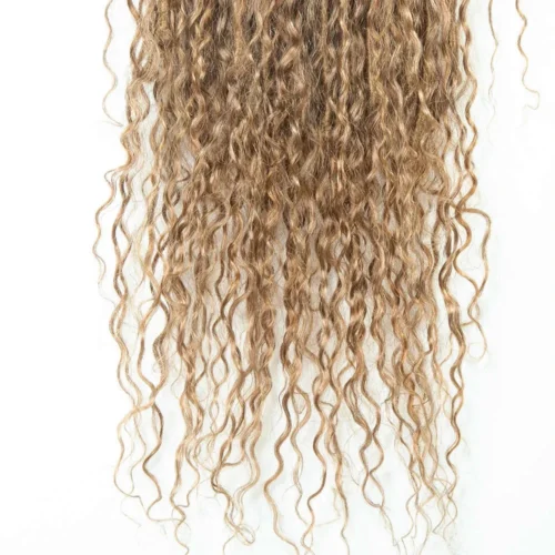 #27 Honey Blonde Pre-looped Crochet Boho Locs With Human Hair Curls -Hot Lingerie Hub Honey Blonde Pre looped Crochet Boho Locs with Curly Human Hair Ends