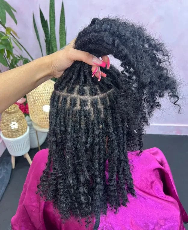 Human Hair Loc Extensions With Curly Ends- Natural Black #1B 4 Human Hair Loc Extensions With Curly Ends- Natural Black #1B - Image 2