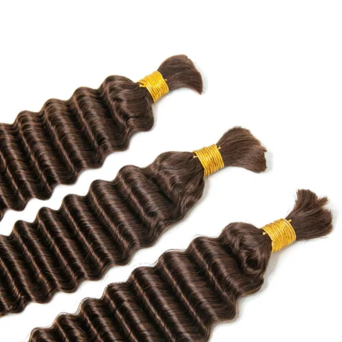 #4 Medium Brown Deep Wave Bulk Hair Extensions For Braiding -Hot Lingerie Hub Medium Brown Deep Wave Bulk Hair Extensions