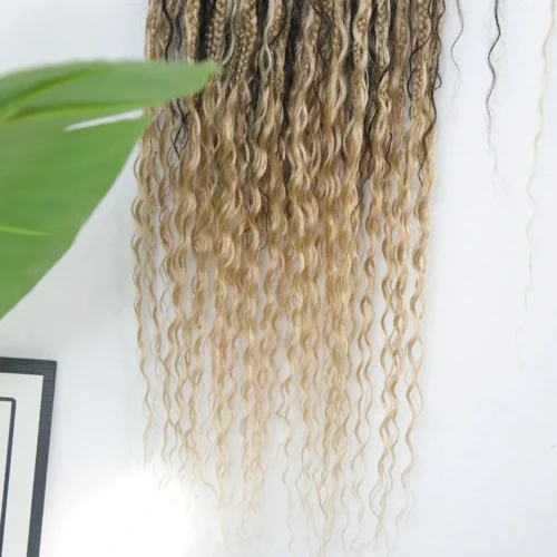 1B/27 Crochet Boho Box Braids With Human Hair Curls -Hot Lingerie Hub Natural Color 27 Honey Blonde Crochet Boho Box Braids with Human Hair