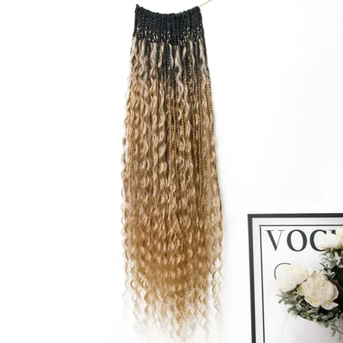 Ombre Honey Blonde Crochet Boho Box Braids With Human Hair Curls -Hot Lingerie Hub Ombre Blonde Crochet Boho Box Braids with Human Hair Curls Ywigs