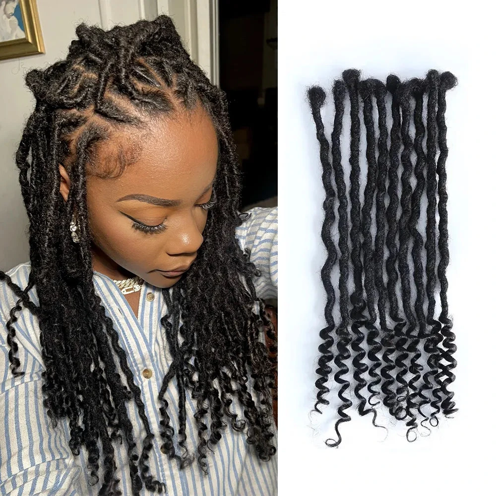 Pre-Looped Human Hair Loc Extensions With Curly Ends 3 Pre-Looped Human Hair Loc Extensions With Curly Ends