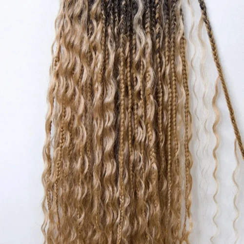 Ombre Honey Blonde Crochet Boho Box Braids With Human Hair Curls -Hot Lingerie Hub Pre looped Ombre Honey Blonde Crochet Boho Box Braids with Human Hair Curls