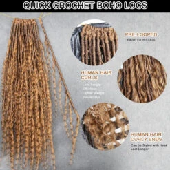 Pre-looped Light Auburn Crochet Boho Locs With Human Hair Curls 12 Pre-looped Light Auburn Crochet Boho Locs With Human Hair Curls -Hot Lingerie Hub QUICK CROCHET BOHO LOCS AUBURN 30