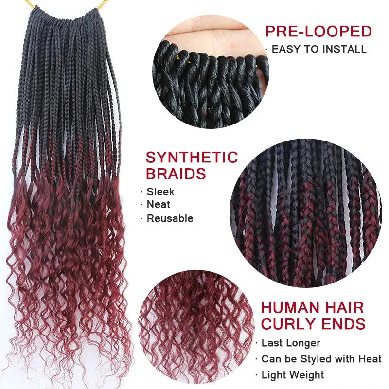 Ombre Burgundy Crochet Box Braids With Human Hair Ends 4 Ombre Burgundy Crochet Box Braids With Human Hair Ends - Image 2