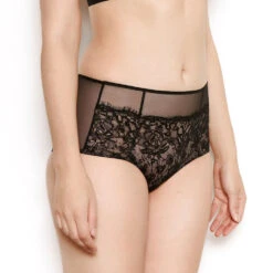 Abbie Black Eyelash Lace High Waisted Knickers