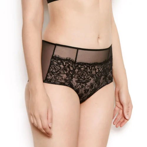 Abbie Black Eyelash Lace High Waisted Knickers