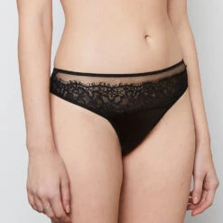 Abbie Black Eyelash Lace Thong