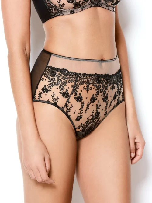 Abrielle Black Embroidered High Waist Knickers