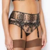 Abrielle Black Embroidered Suspender Belt