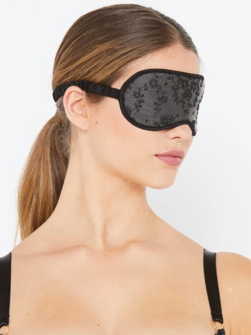 Abrielle Black Embroidered Silk Eye Mask