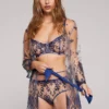 Abrielle Blue Embroidered Tulle Sheer Robe -Hot Lingerie Hub abrielle blue embroidered robe