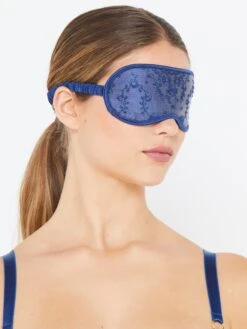 Abrielle Blue Embroidered Silk Eye Mask
