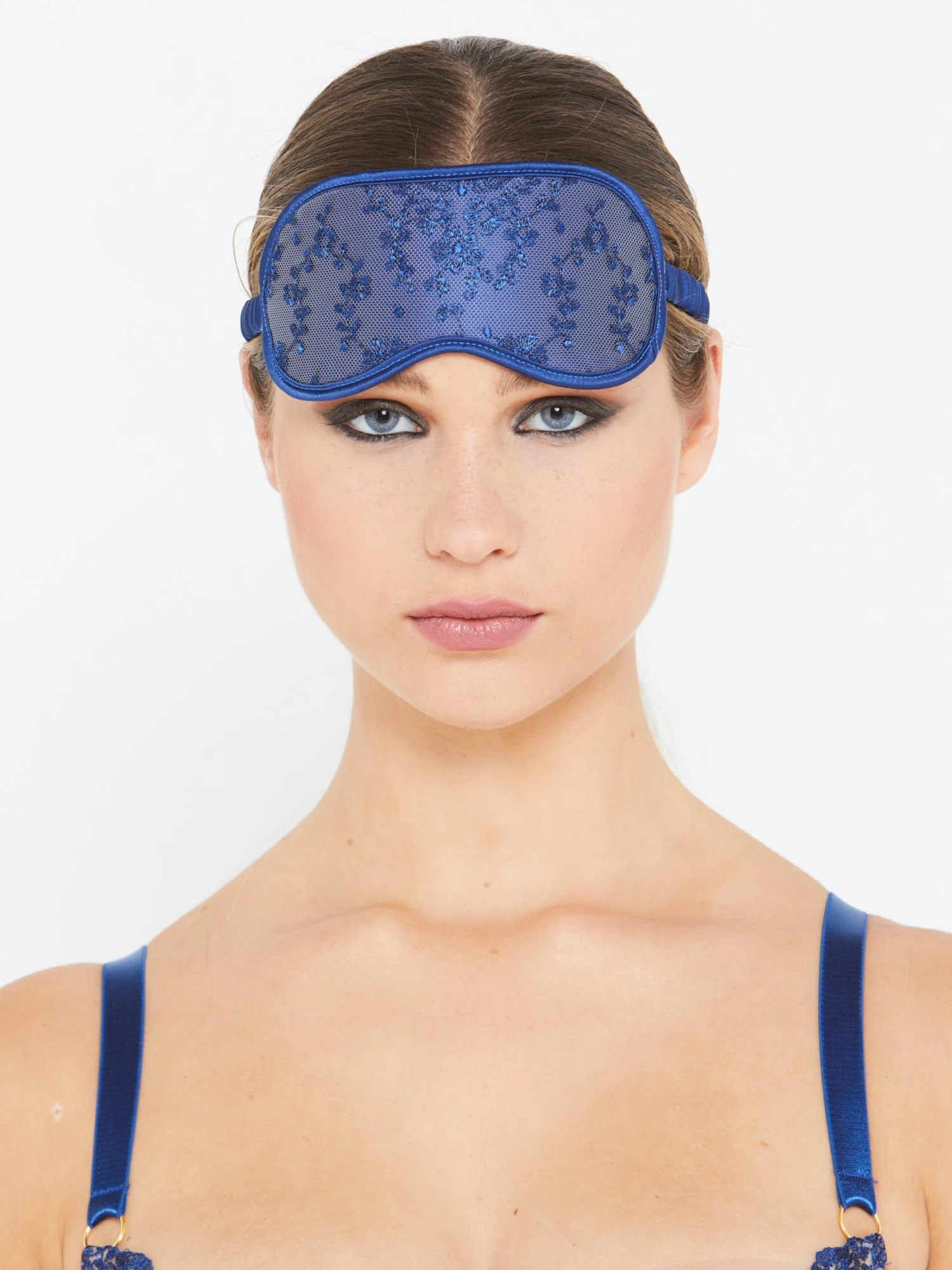 Abrielle Blue Embroidered Silk Eye Mask 4 Abrielle Blue Embroidered Silk Eye Mask - Image 2