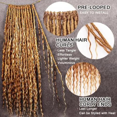 Wholesale - Crochet Boho Locs With Human Hair Curls (Price For 1 Pack Of 24 Locs) -Hot Lingerie Hub blonde crochet soft locs w human hair curls