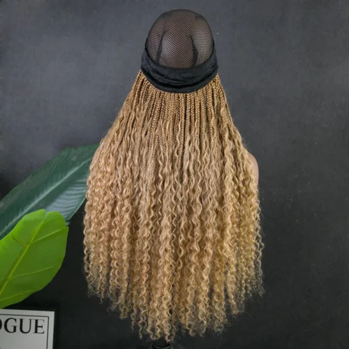 #27 Honey Blonde Grab & Go Braids Band Wig Boho Style With Human Hair Curls -Hot Lingerie Hub box braids boho style hair curls
