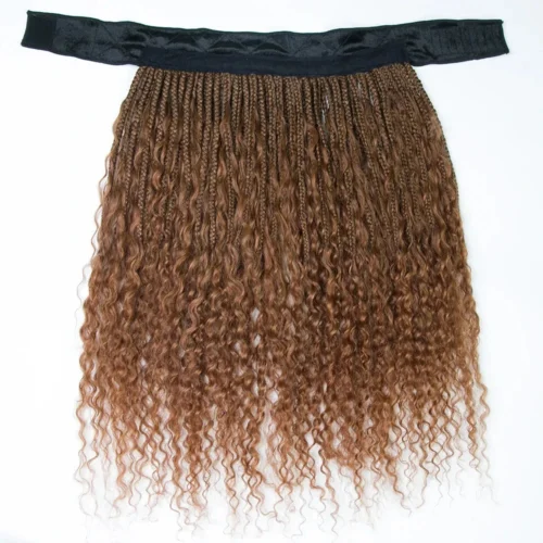 #30 Light Brown Grab & Go Braids Band Wig Boho Style With Human Hair Curls -Hot Lingerie Hub box braids boho style with curls human hair