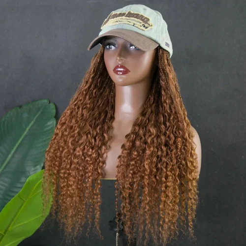 #30 Light Brown Grab & Go Braids Band Wig Boho Style With Human Hair Curls -Hot Lingerie Hub box braids boho style with human hair curls