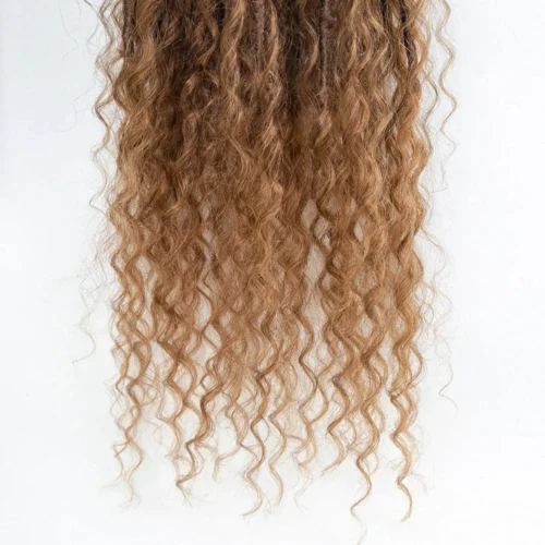 Pre-looped Light Auburn Crochet Boho Locs With Human Hair Curls -Hot Lingerie Hub brown crochet soft locs with curly human ends