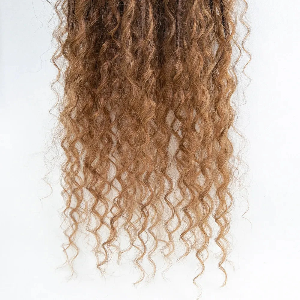 Pre-looped Light Auburn Crochet Boho Locs With Human Hair Curls 10 Pre-looped Light Auburn Crochet Boho Locs With Human Hair Curls - Image 8