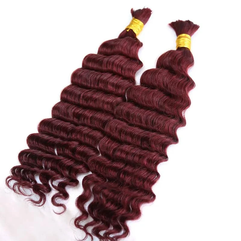 Burgundy Deep Wave Bulk Hair Extensions For Braiding 3 Burgundy Deep Wave Bulk Hair Extensions For Braiding
