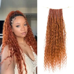 #350 Solid Ginger Crochet Boho Locs With Human Hair Curls