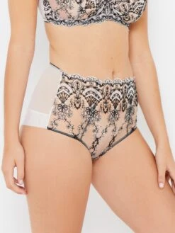Cora Black And White High Waist Knickers With Cord Embroidery
