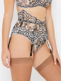Cora Black And White Waspie Suspender Belt With Cord Embroidery