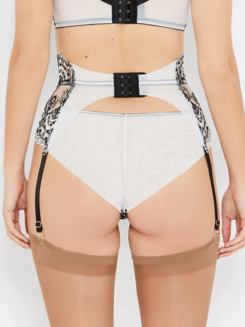 Cora Black And White Waspie Suspender Belt With Cord Embroidery 7 Cora Black And White Waspie Suspender Belt With Cord Embroidery -Hot Lingerie Hub cora black and white suspender belt back scaled
