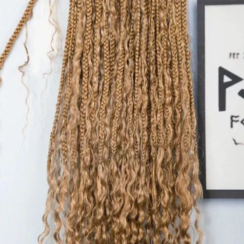 Honey Blonde Crochet Boho Box Braids With Human Hair Curls -Hot Lingerie Hub crochet boho box braids ywigs