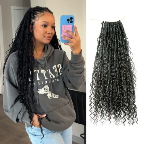 Pre-looped Crochet Boho Locs With Human Hair Curls
