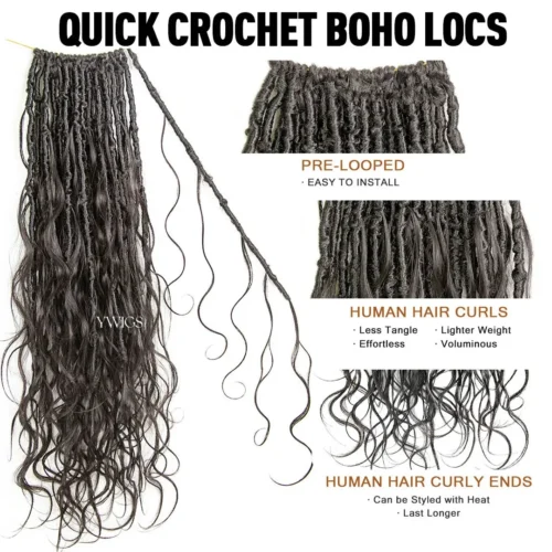 Pre-looped Crochet Boho Locs With Body Wave Virgin Human Hair Curls -Hot Lingerie Hub crochet boho locs with human hair wavy curls