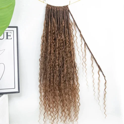 Pre-looped Light Auburn Crochet Boho Locs With Human Hair Curls