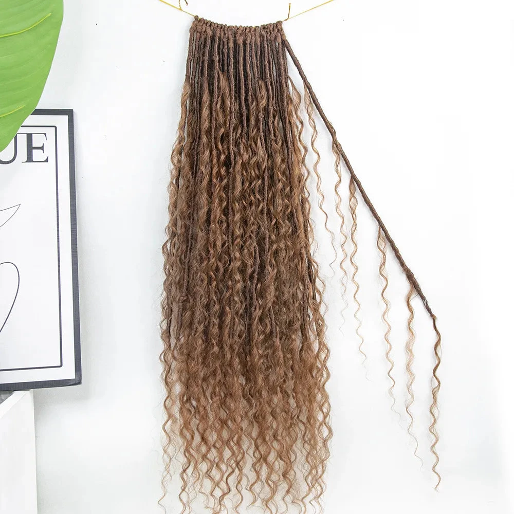 Pre-looped Light Auburn Crochet Boho Locs With Human Hair Curls 3 Pre-looped Light Auburn Crochet Boho Locs With Human Hair Curls