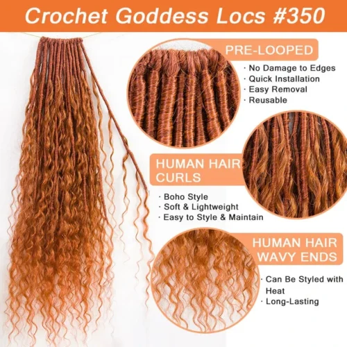 #350 Solid Ginger Crochet Boho Locs With Human Hair Curls 15 #350 Solid Ginger Crochet Boho Locs With Human Hair Curls -Hot Lingerie Hub crochet ginger locs with curly human hair