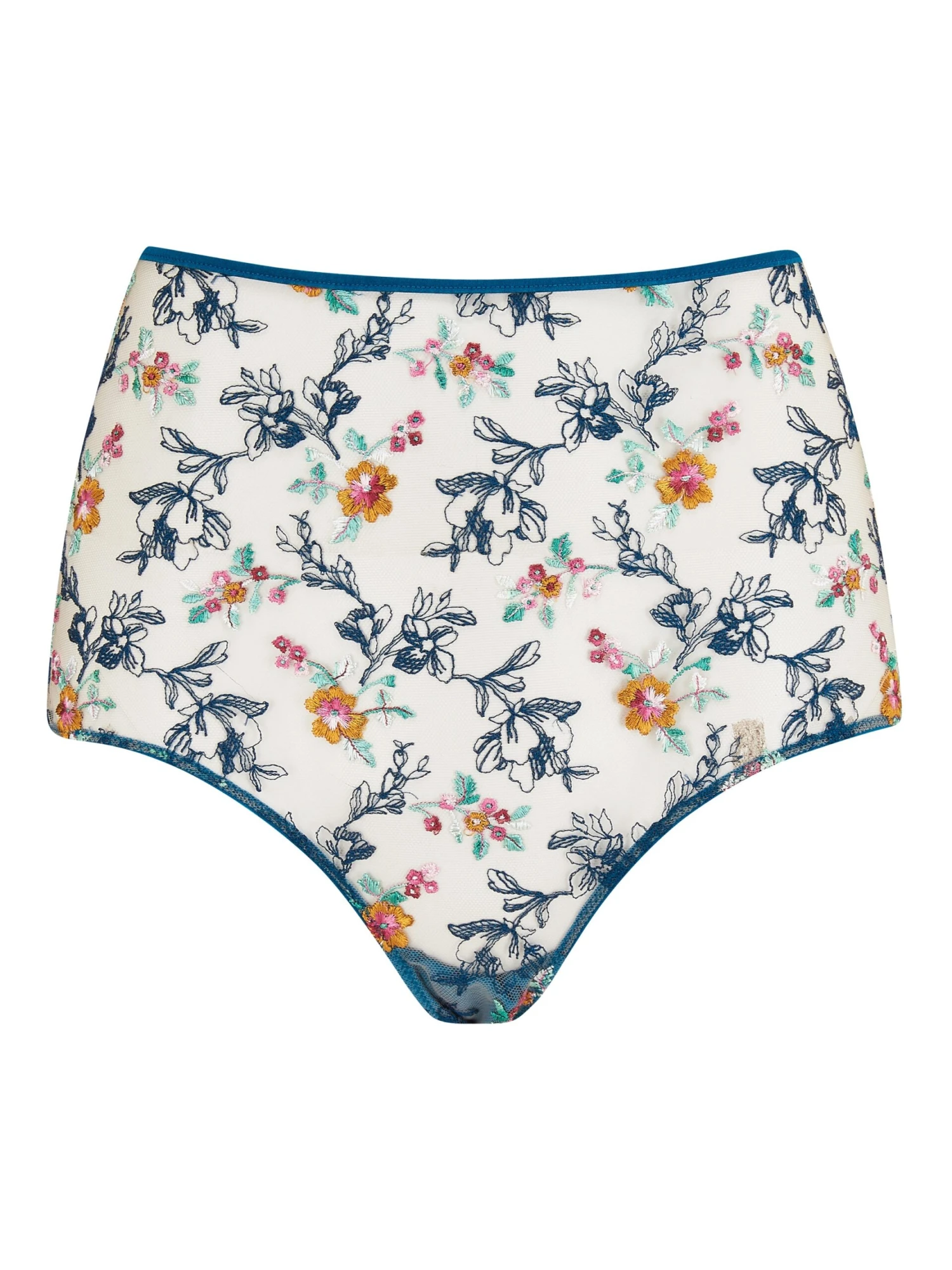 Evelyn Cyan Floral Embroidered High Waist Knickers 3 Evelyn Cyan Floral Embroidered High Waist Knickers