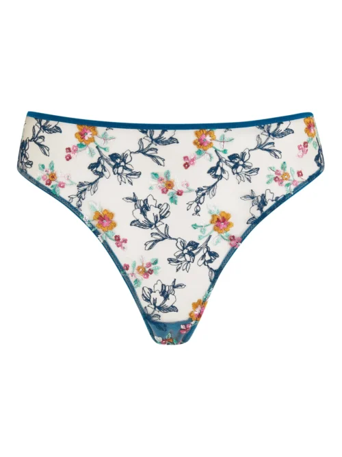 Evelyn Cyan Floral Embroidered Thong