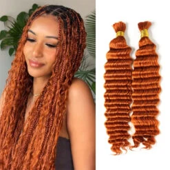 #350 Flaming Ginger Deep Wave Bulk Hair Extensions For Braiding 10 #350 Flaming Ginger Deep Wave Bulk Hair Extensions For Braiding -Hot Lingerie Hub ginger braiding hair for boho braids 1