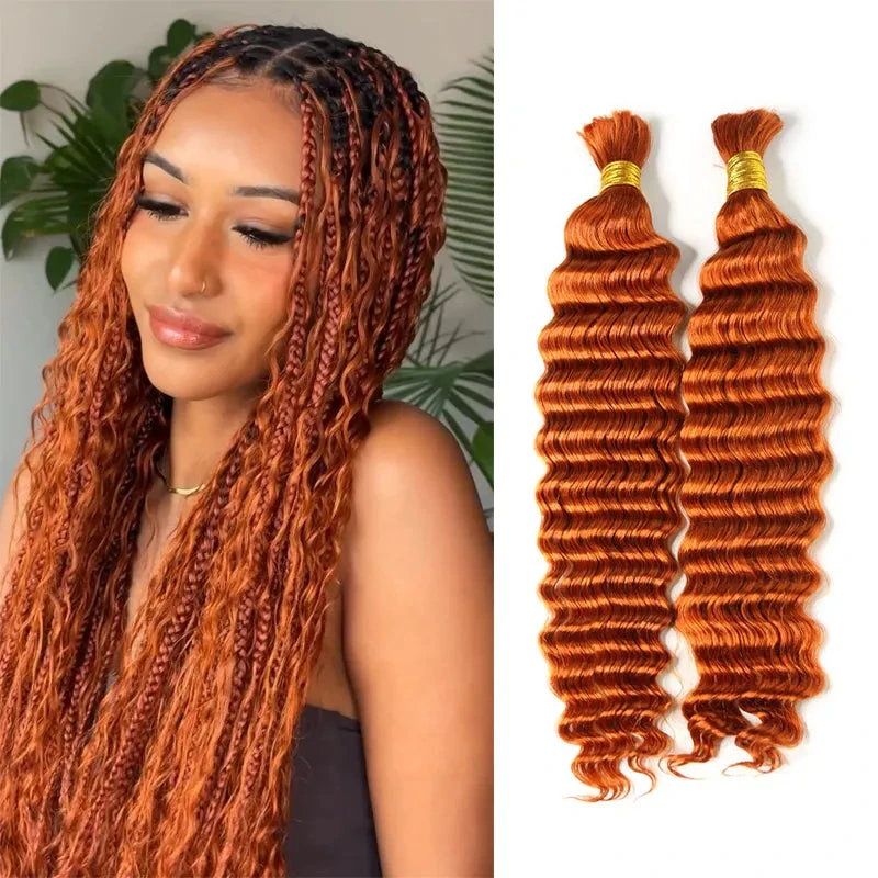 #350 Flaming Ginger Deep Wave Bulk Hair Extensions For Braiding 4 #350 Flaming Ginger Deep Wave Bulk Hair Extensions For Braiding - Image 2