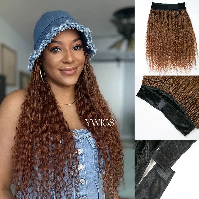 #30 Light Brown Grab & Go Braids Band Wig Boho Style With Human Hair Curls 3 #30 Light Brown Grab & Go Braids Band Wig Boho Style With Human Hair Curls